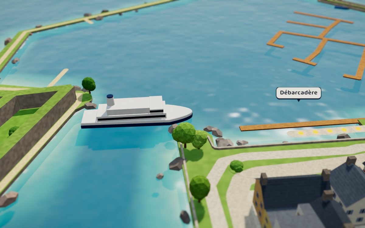 Le ferry qui accoste au Palais dans une eau turquoise façon résine